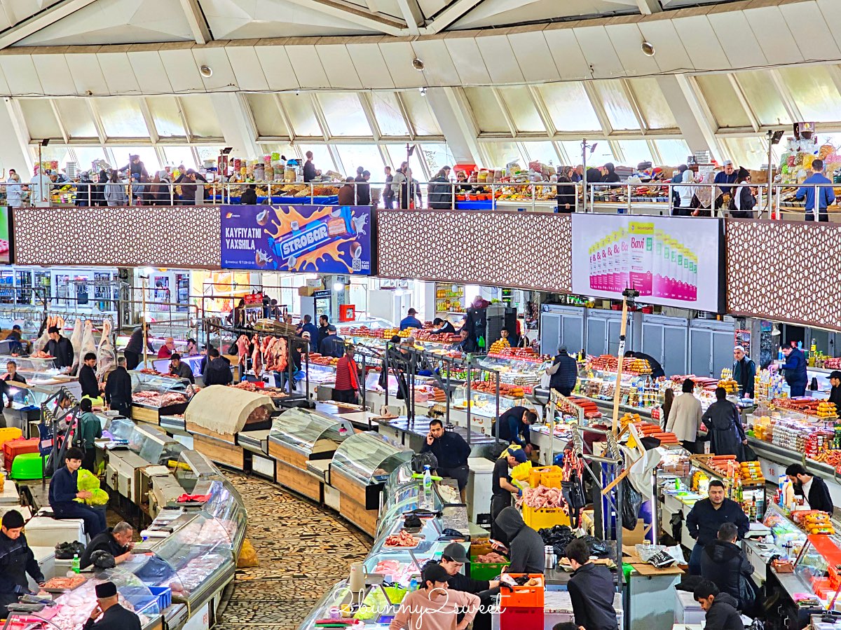 【Chorsu Bazaar 楚蘇市場】塔什干景點推薦｜藍色穹頂傳統市場、果乾堅果、窯烤麵包必買 @兔兒毛毛姊妹花
